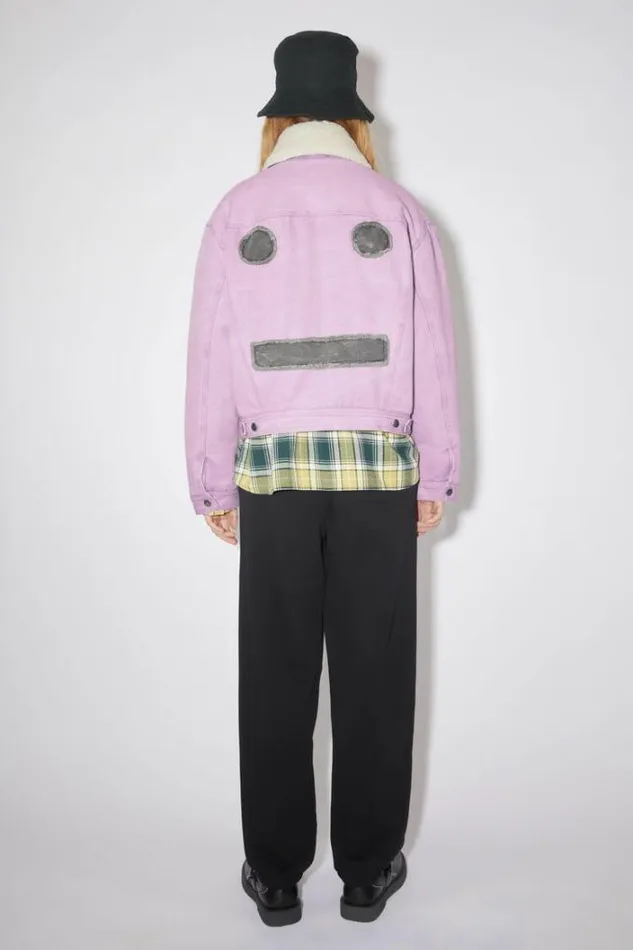Acne Studios Outerwear Woman Face Logo Canvas JacketUnisex Smoky Purple
