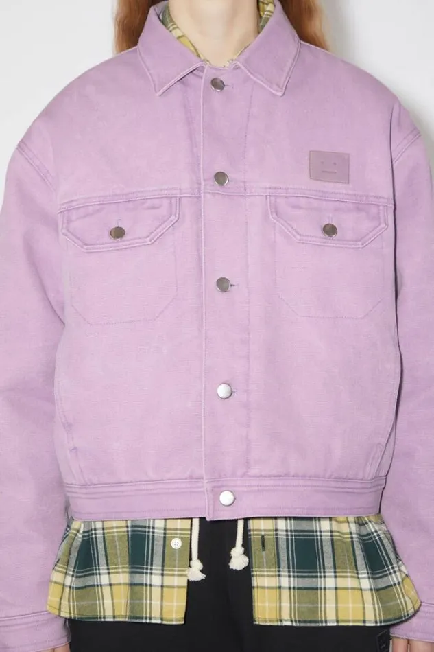 Acne Studios Outerwear Woman Face Logo Canvas JacketUnisex Smoky Purple