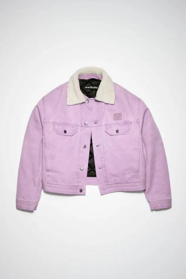 Acne Studios Outerwear Woman Face Logo Canvas JacketUnisex Smoky Purple