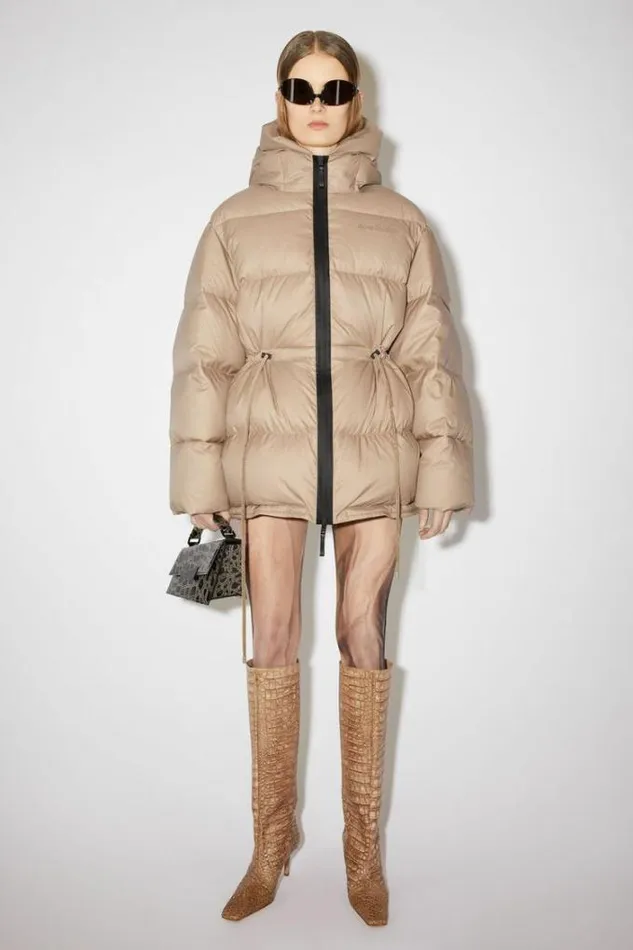 Acne Studios Outerwear Woman Hooded Puffer Jacket Mushroom Beige