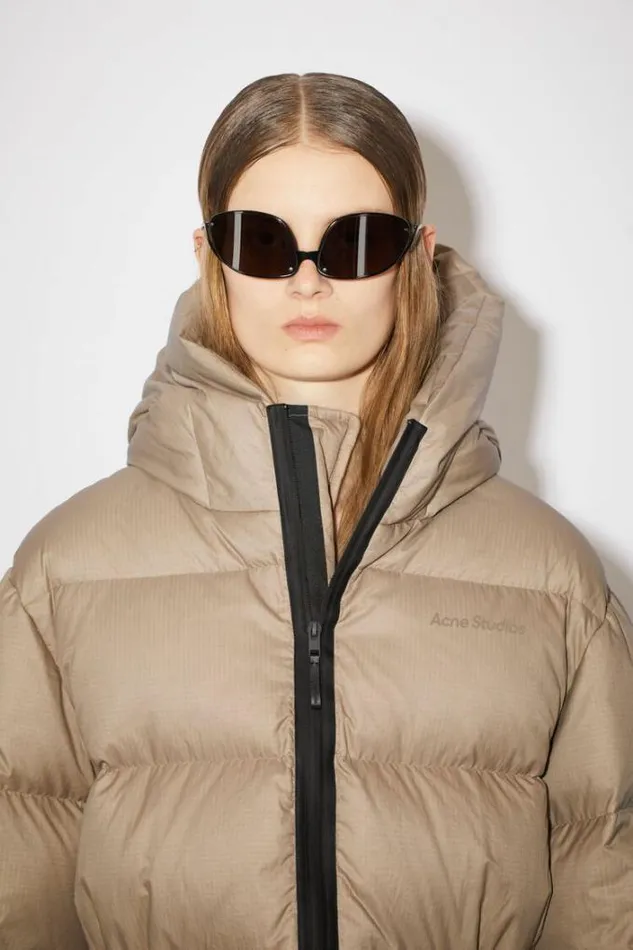 Acne Studios Outerwear Woman Hooded Puffer Jacket Mushroom Beige