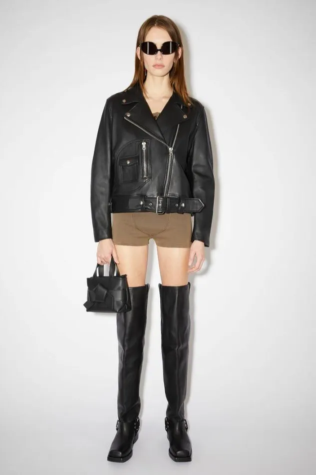 Acne Studios Outerwear Woman Leather Biker Jacket Black