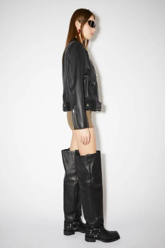 Acne Studios Outerwear Woman Leather Biker Jacket Black