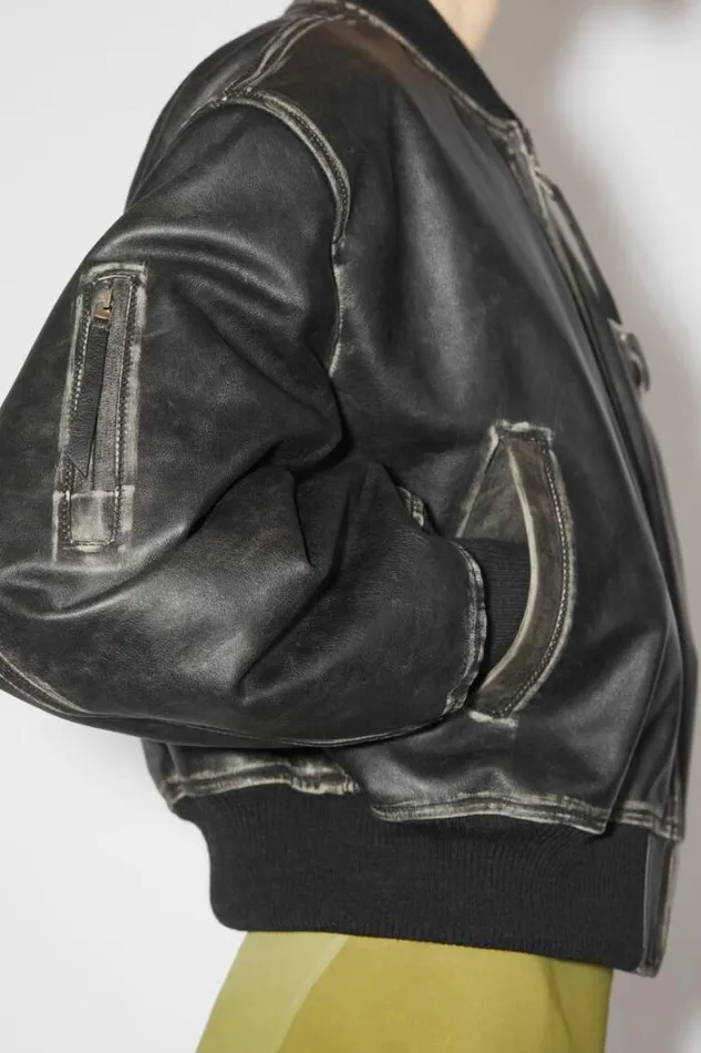Acne Studios Outerwear Woman Leather Bomber Jacket Black