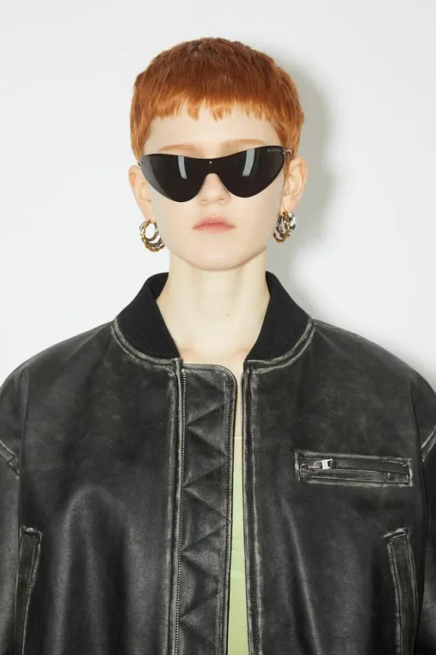 Acne Studios Outerwear Woman Leather Bomber Jacket Black