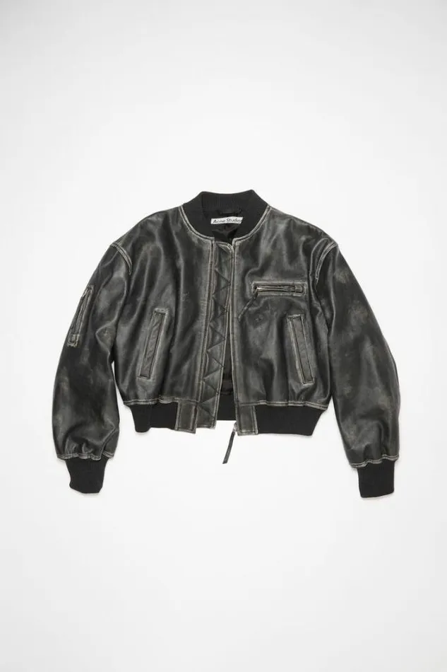 Acne Studios Outerwear Woman Leather Bomber Jacket Black
