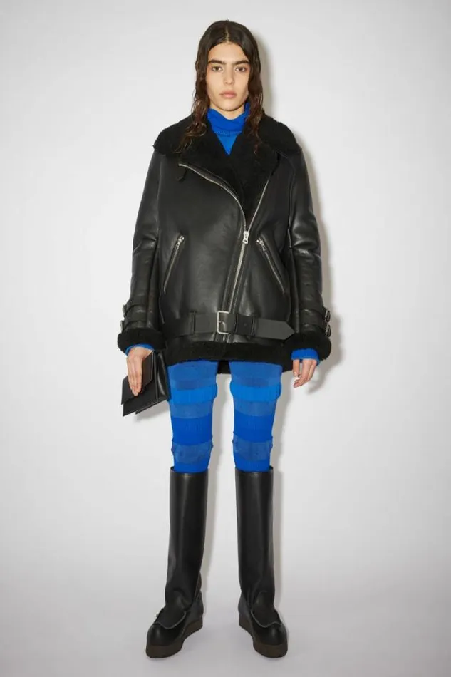 Acne Studios Outerwear Woman Leather Shearling Jacket Black Black