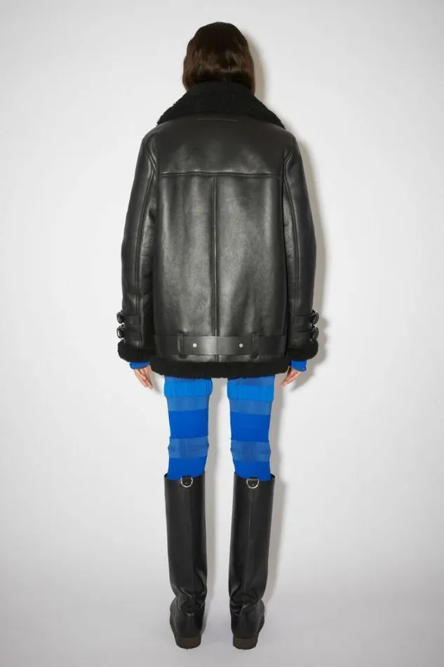Acne Studios Outerwear Woman Leather Shearling Jacket Black Black