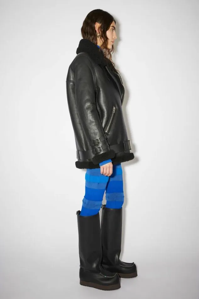 Acne Studios Outerwear Woman Leather Shearling Jacket Black Black
