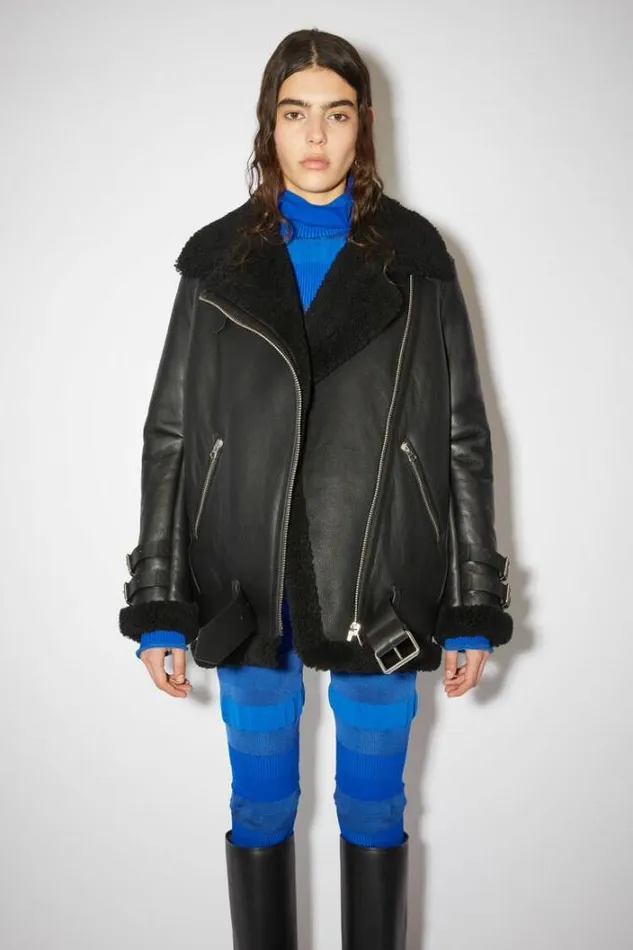 Acne Studios Outerwear Woman Leather Shearling Jacket Black Black
