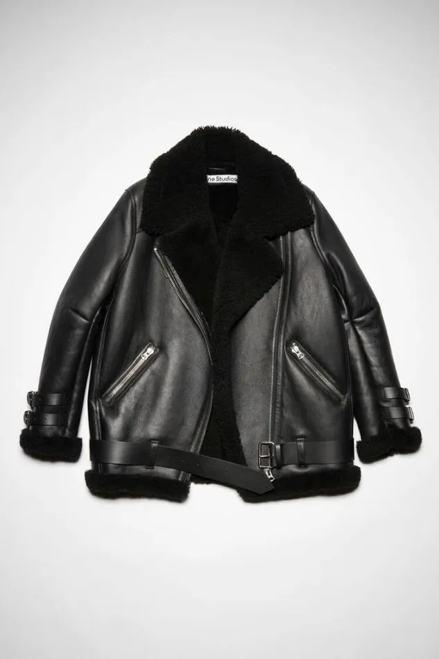 Acne Studios Outerwear Woman Leather Shearling Jacket Black Black