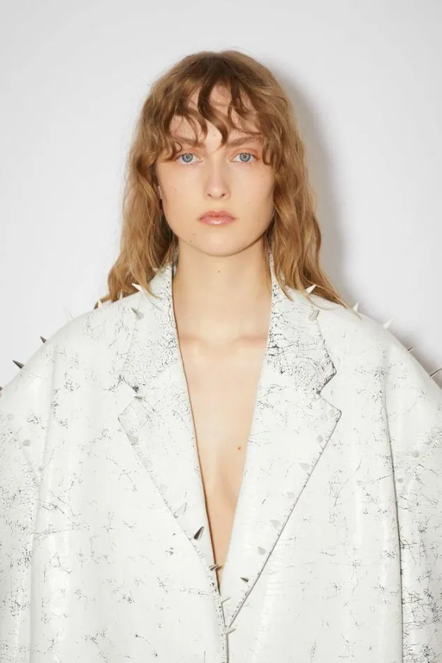 Acne Studios Outerwear Woman Leather Singlebreasted JacketRunway Show Cold White