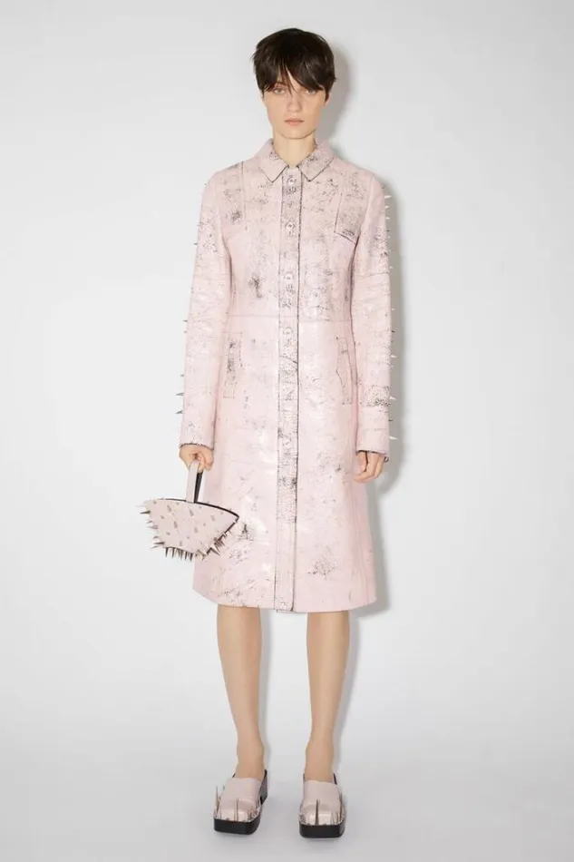 Acne Studios Outerwear Woman Leather Singlebreasted Spike CoatRunway Show Light Pink