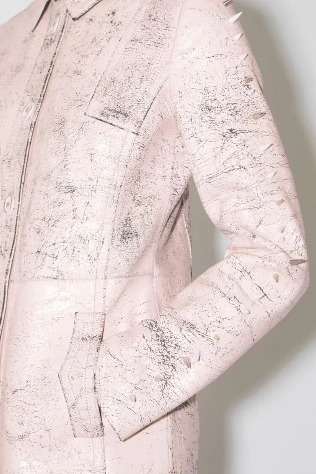 Acne Studios Outerwear Woman Leather Singlebreasted Spike CoatRunway Show Light Pink