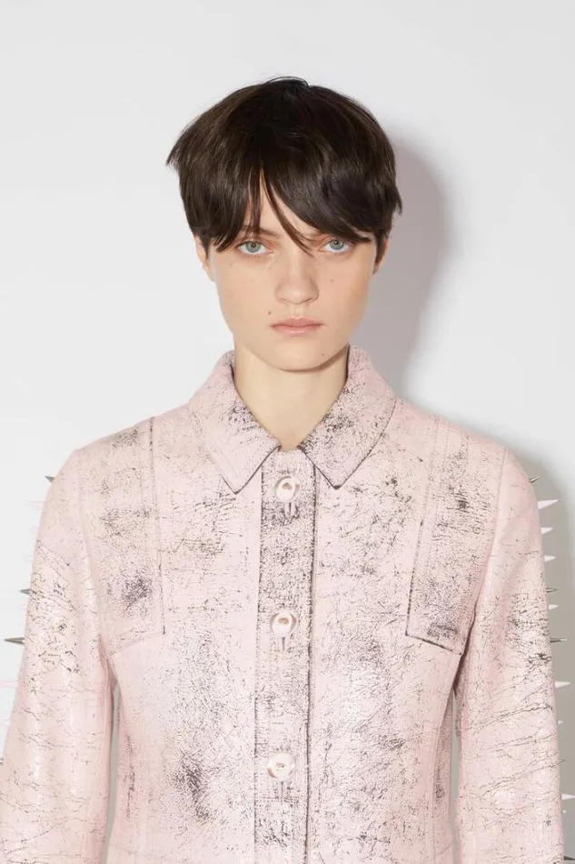 Acne Studios Outerwear Woman Leather Singlebreasted Spike CoatRunway Show Light Pink
