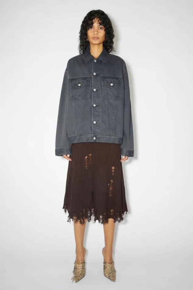 Acne Studios Outerwear Woman Relaxed Fit Denim Jacket Dark Grey