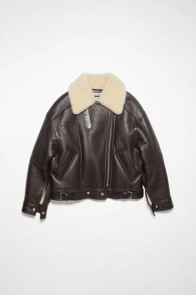 Acne Studios Outerwear Woman Shearling Jacket Dark BrownBeige