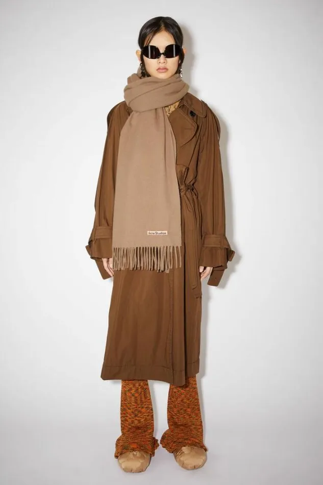 Acne Studios Scarves Man Fringe Wool Scarf 8211 Oversized Caramel Brown