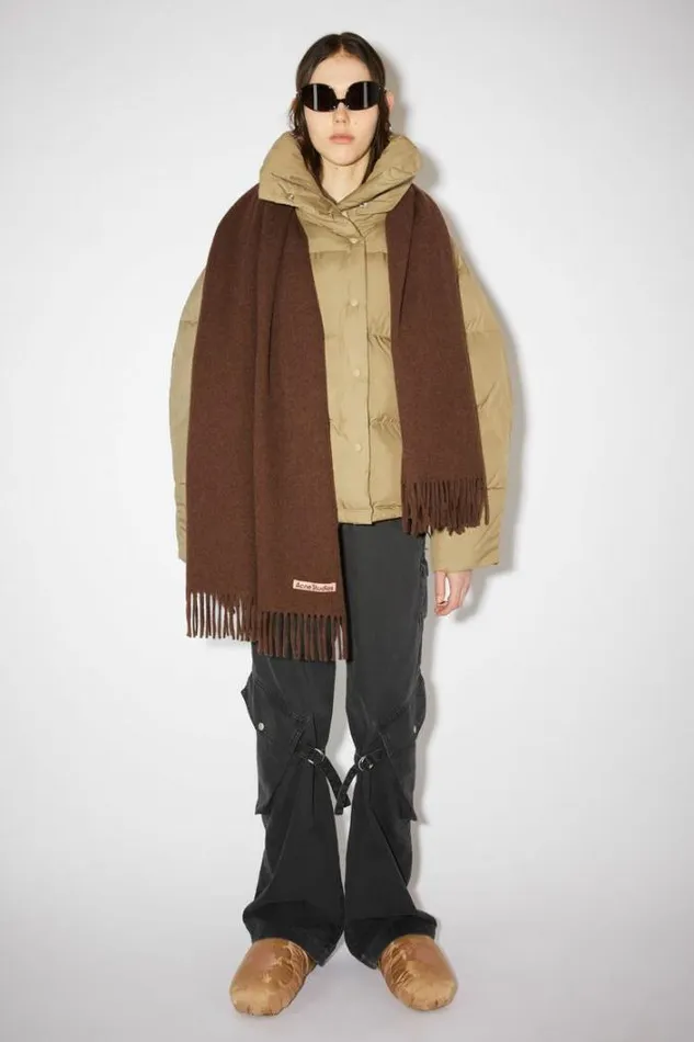 Acne Studios Scarves Man Fringe Wool Scarf 8211 Oversized Dark Rust Melange