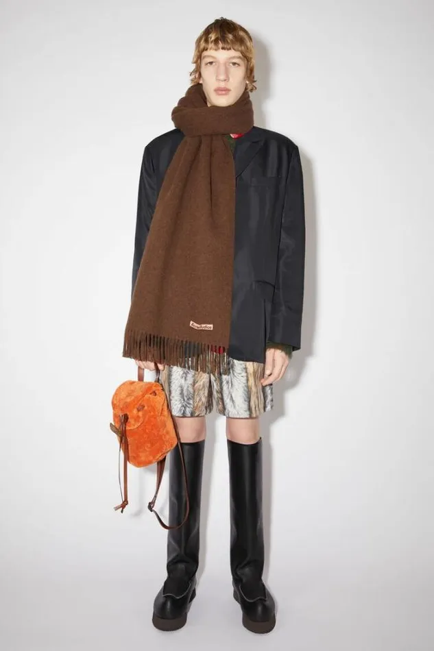 Acne Studios Scarves Man Fringe Wool Scarf 8211 Oversized Dark Rust Melange