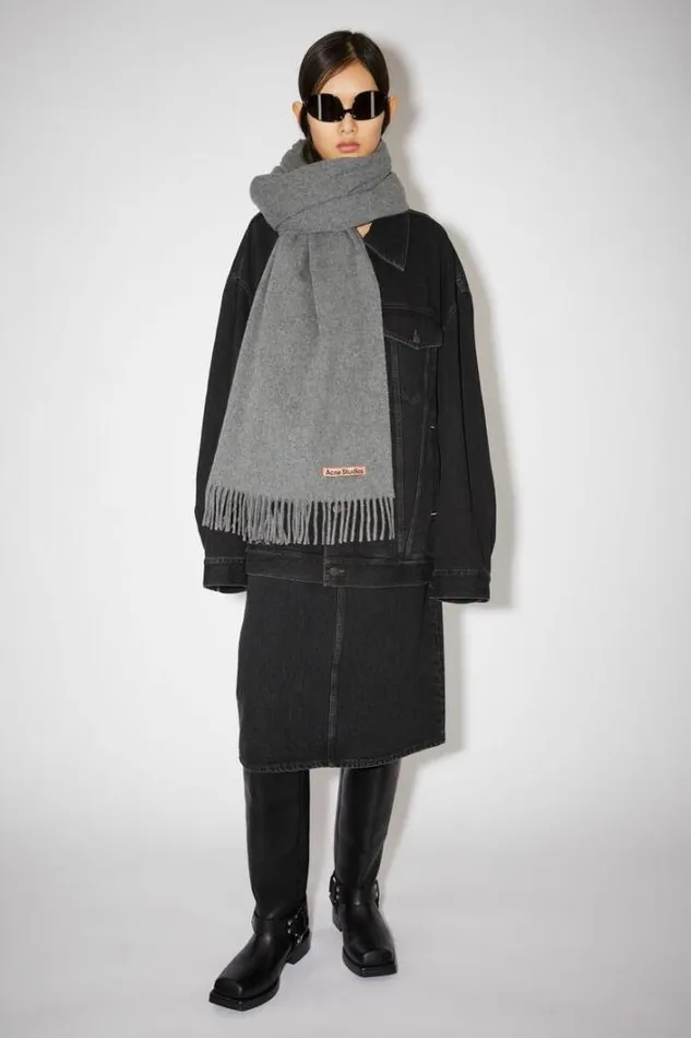 Acne Studios Scarves Man FRINGE WOOL SCARF 8211 OVERSIZED Grey Melange