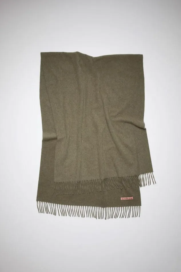 Acne Studios Scarves Man Fringe Wool Scarf 8211 Oversized Light Olive Melange