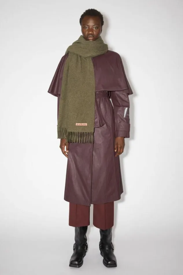 Acne Studios Scarves Man Fringe Wool Scarf 8211 Oversized Light Olive Melange