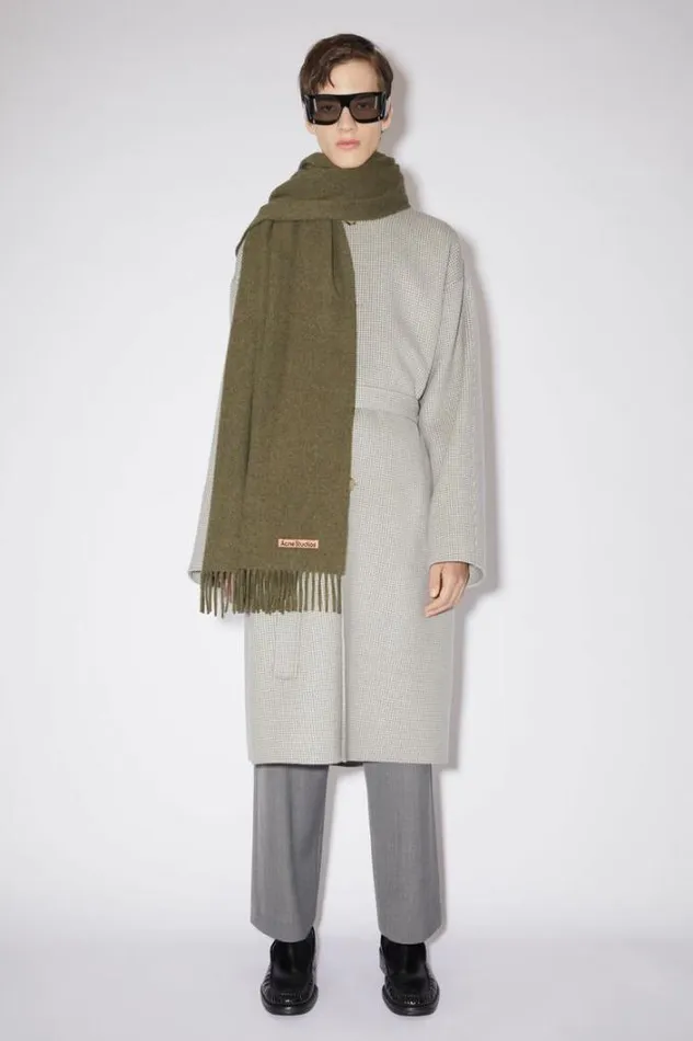 Acne Studios Scarves Man Fringe Wool Scarf 8211 Oversized Light Olive Melange