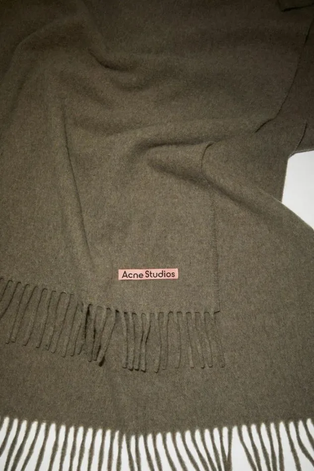 Acne Studios Scarves Man Fringe Wool Scarf 8211 Oversized Light Olive Melange