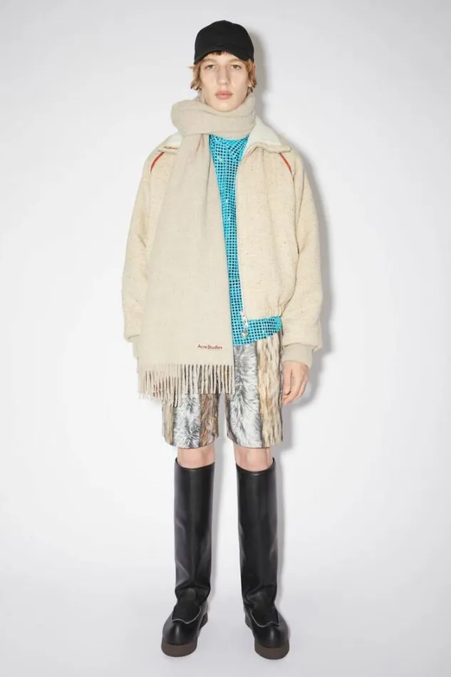 Acne Studios Scarves Man Fringe Wool Scarf 8211 Oversized Oatmeal Melange