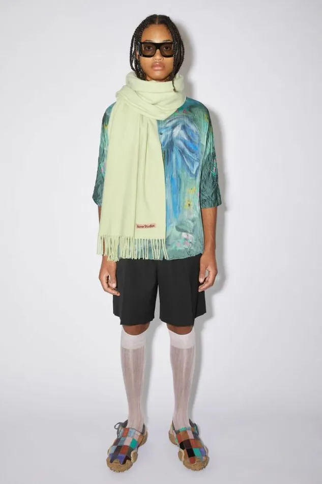 Acne Studios Scarves Man Fringe Wool Scarf 8211 Oversized Pale Green