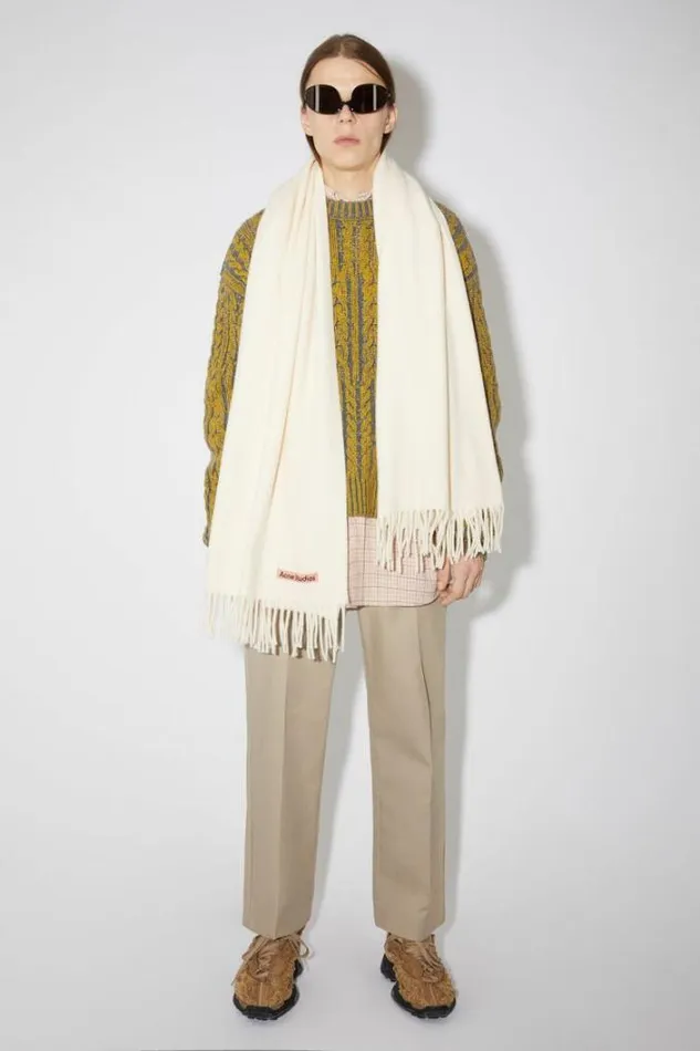 Acne Studios Scarves Man Fringe Wool Scarf 8211 Oversized Warm White