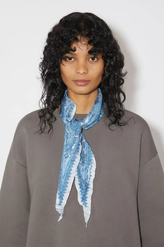 Acne Studios Scarves Man Printed Silk Scarf Denim Blue