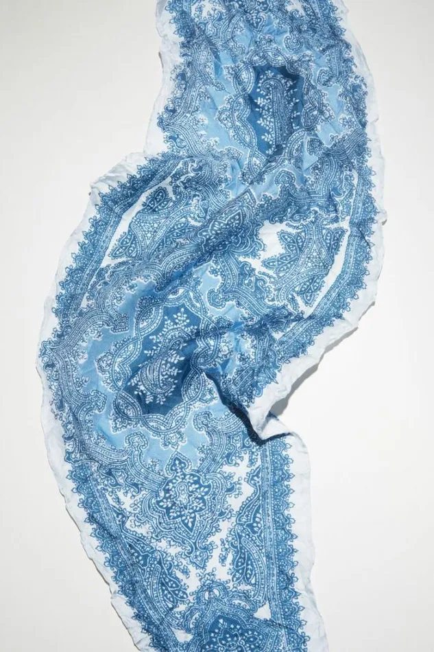 Acne Studios Scarves Man Printed Silk Scarf Denim Blue