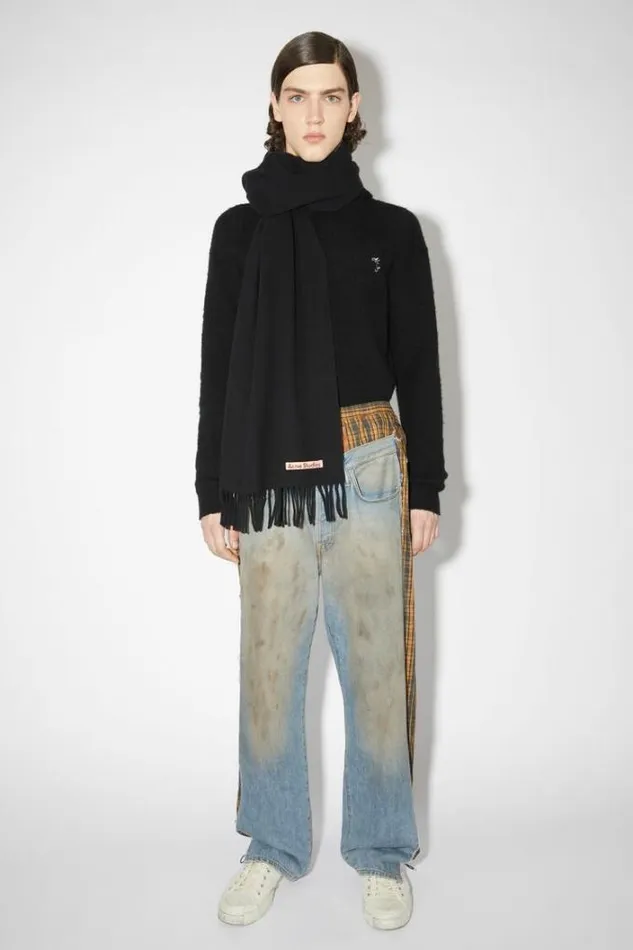Acne Studios Scarves Woman Cashmere Fringe Scarf 8211 Narrow Black