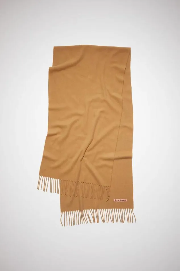 Acne Studios Scarves Woman Cashmere Fringe Scarf 8211 Narrow Dark Camel