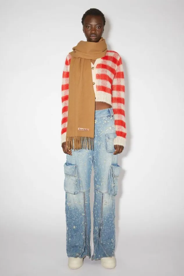 Acne Studios Scarves Woman Cashmere Fringe Scarf 8211 Narrow Dark Camel