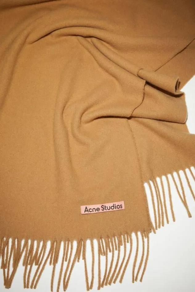 Acne Studios Scarves Woman Cashmere Fringe Scarf 8211 Narrow Dark Camel