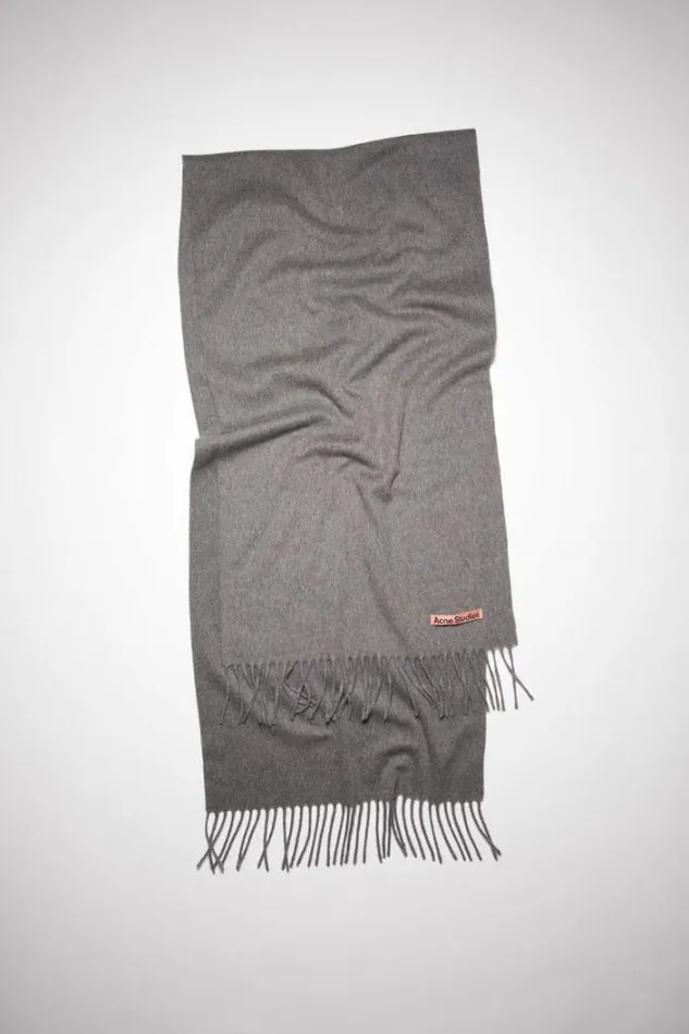 Acne Studios Scarves Woman Cashmere Fringe Scarf 8211 Narrow Grey Melange