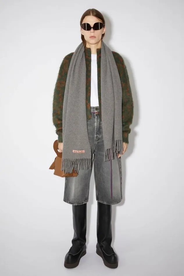 Acne Studios Scarves Woman Cashmere Fringe Scarf 8211 Narrow Grey Melange