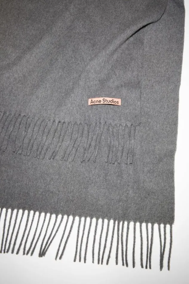 Acne Studios Scarves Woman Cashmere Fringe Scarf 8211 Narrow Grey Melange