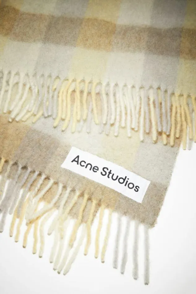 Acne Studios Scarves Woman Check Alpaca Blend Blanket Scarf Pale YellowBeigeGrey