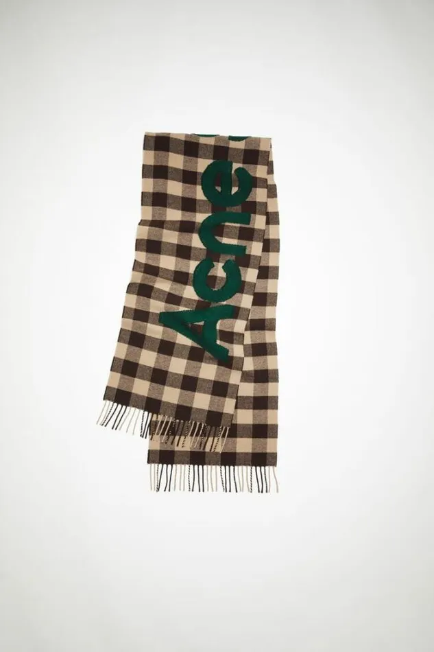 Acne Studios Scarves Woman Check Logo Scarf BrownGreen
