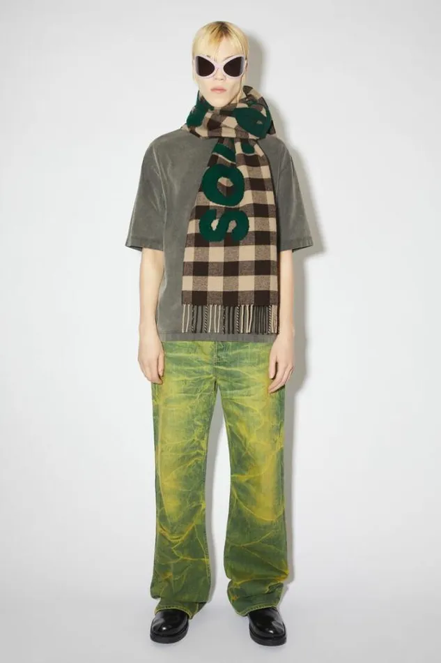 Acne Studios Scarves Woman Check Logo Scarf BrownGreen