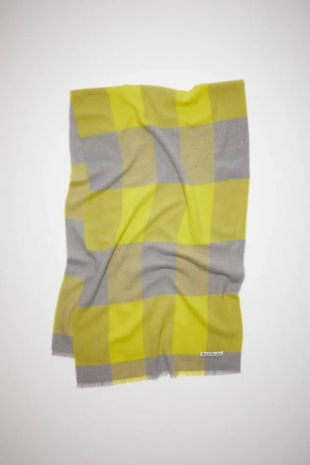 Acne Studios Scarves Woman Check Wool Scarf Acid YellowCarbon Grey