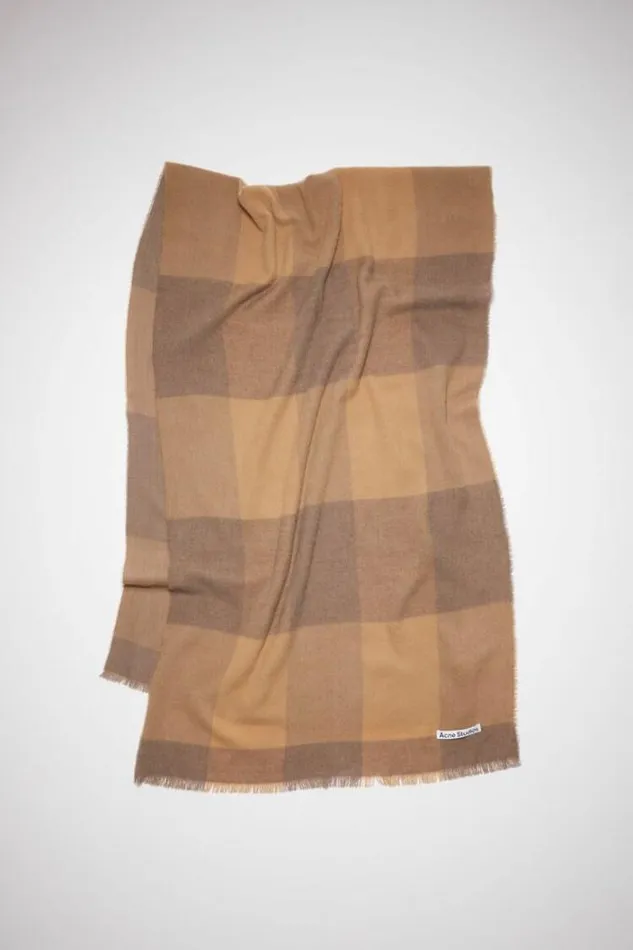 Acne Studios Scarves Woman Check Wool Scarf Dark CamelFox Grey