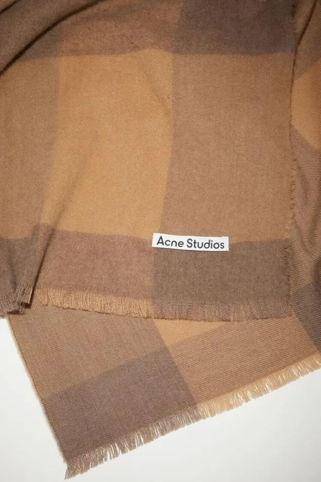 Acne Studios Scarves Woman Check Wool Scarf Dark CamelFox Grey