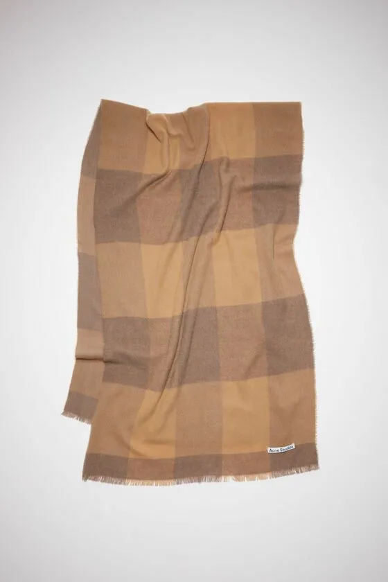 Acne Studios Scarves Woman Check Wool Scarf Dark CamelFox Grey