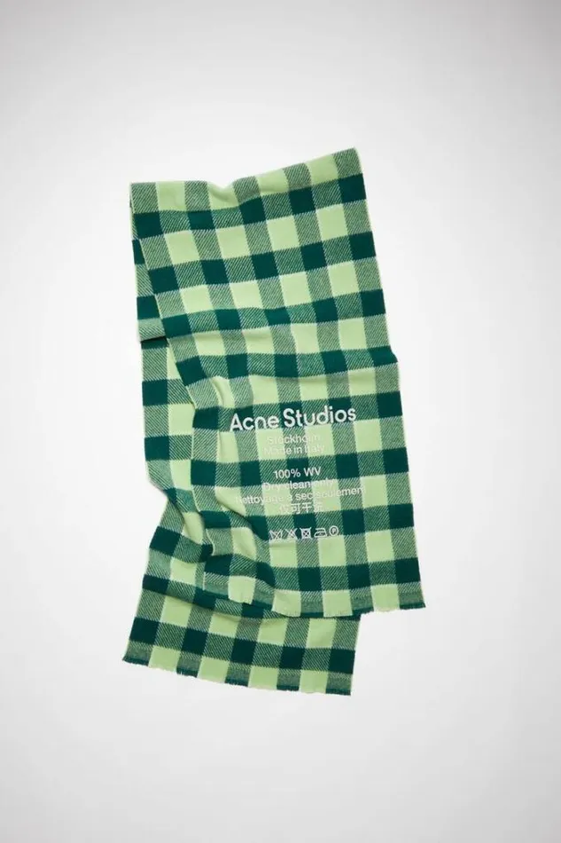 Acne Studios Scarves Woman Check Wool Scarf Forest GreenLight Green