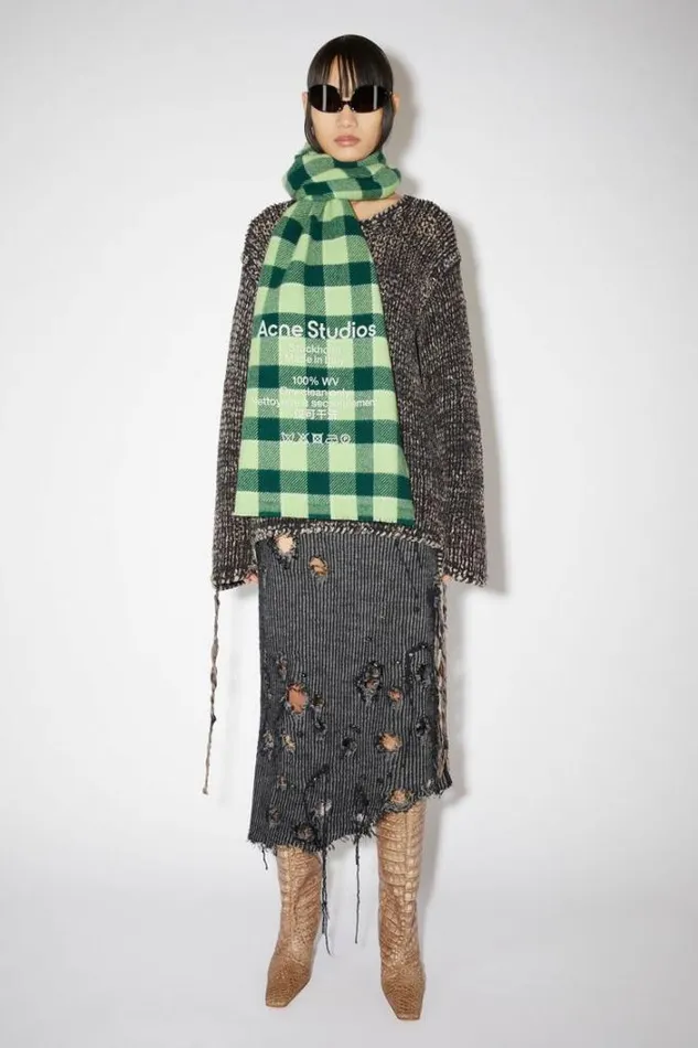 Acne Studios Scarves Woman Check Wool Scarf Forest GreenLight Green